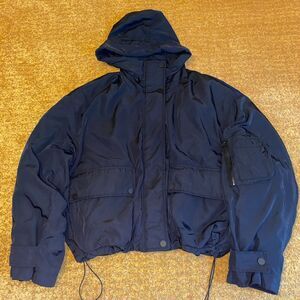 Zara Womens Navy Hooded Cropped Lined Jacket Bomber Medium